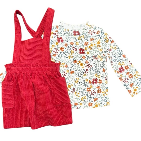 Wonder Nation Red Corduroy Overalls with Floral Top size 18 months - Picture 1 of 7